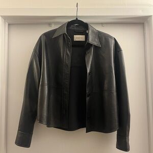 Babaton Black Vegan Leather Pelli Hip Shirt Jacket